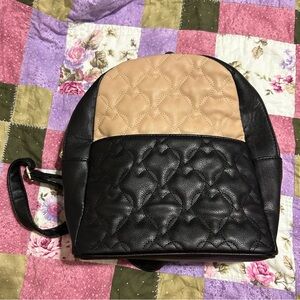 Betsey Johnson Black and Tan Quilted Heart‎ Backpack